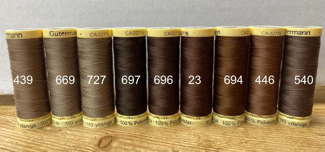 Gutterman sew all thread, 100% Polyester, 100metres, brown threads