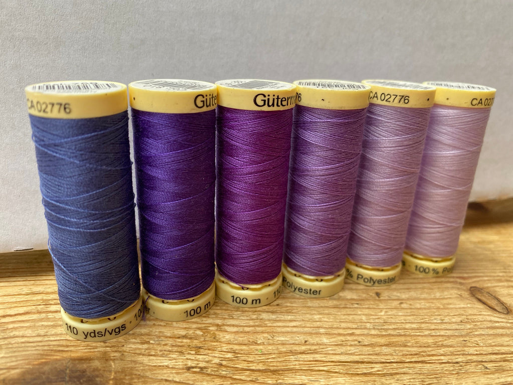 Gutterman sew all thread, purple shades, 100% Polyester, 100Metres