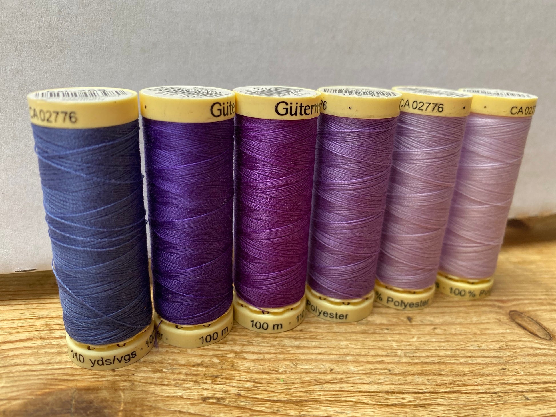 Gutterman sew all thread, purple shades, 100% Polyester, 100Metres