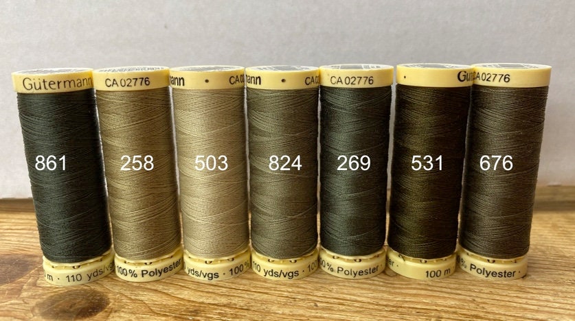 Gutterman sew all thread, 100% Polyester, 100metres, green tones