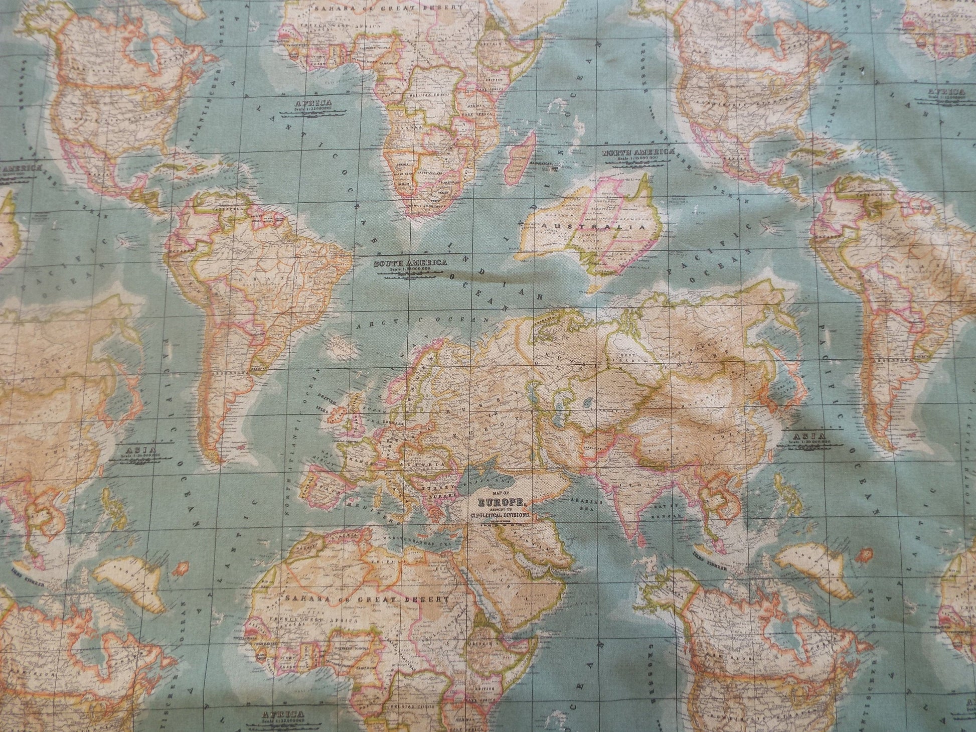 World Map Fabric - DOUBLE WIDTH, 280cm width, maps - per half metre