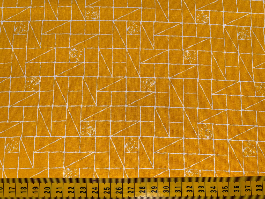 Cat Prints on Yellow, Geometric - 100% Cotton Fabric, 110cm width
