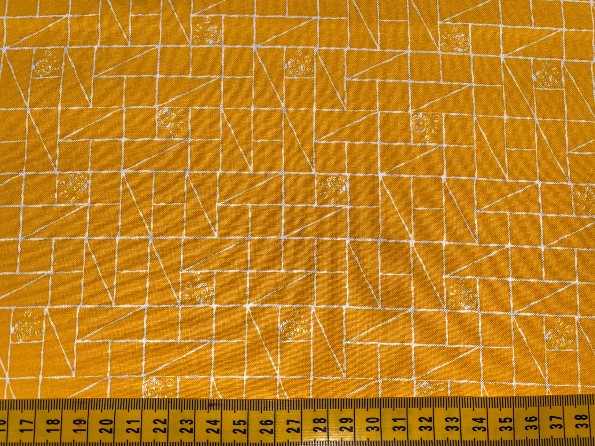 Cat Prints on Yellow, Geometric - 100% Cotton Fabric, 110cm width