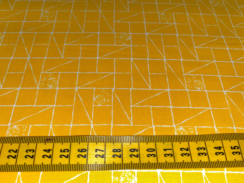 Cat Prints on Yellow, Geometric - 100% Cotton Fabric, 110cm width