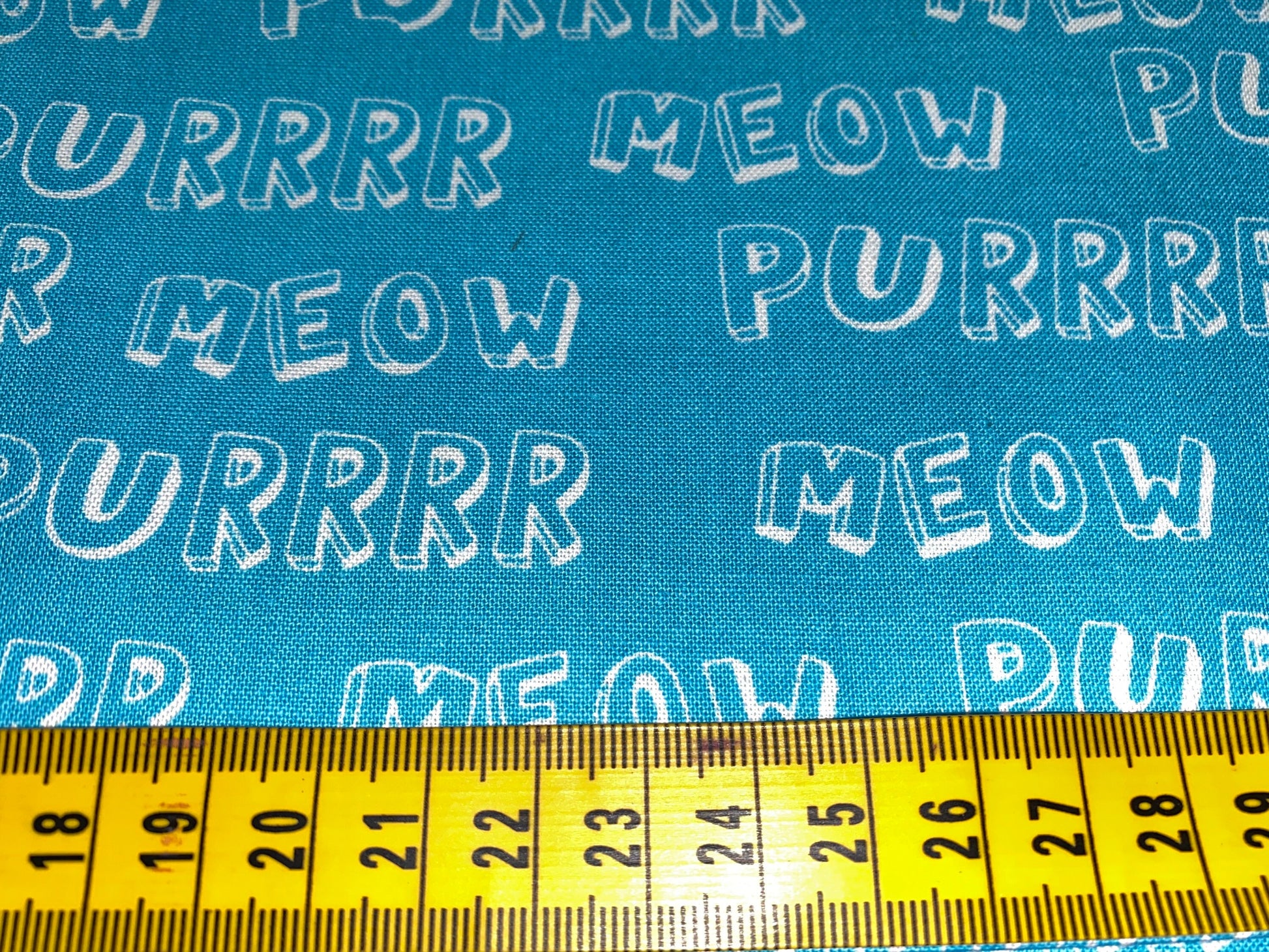 Purrr and Meow Fabric on Turquoise, Cutzie - 100% Cotton Fabric, 110cm width