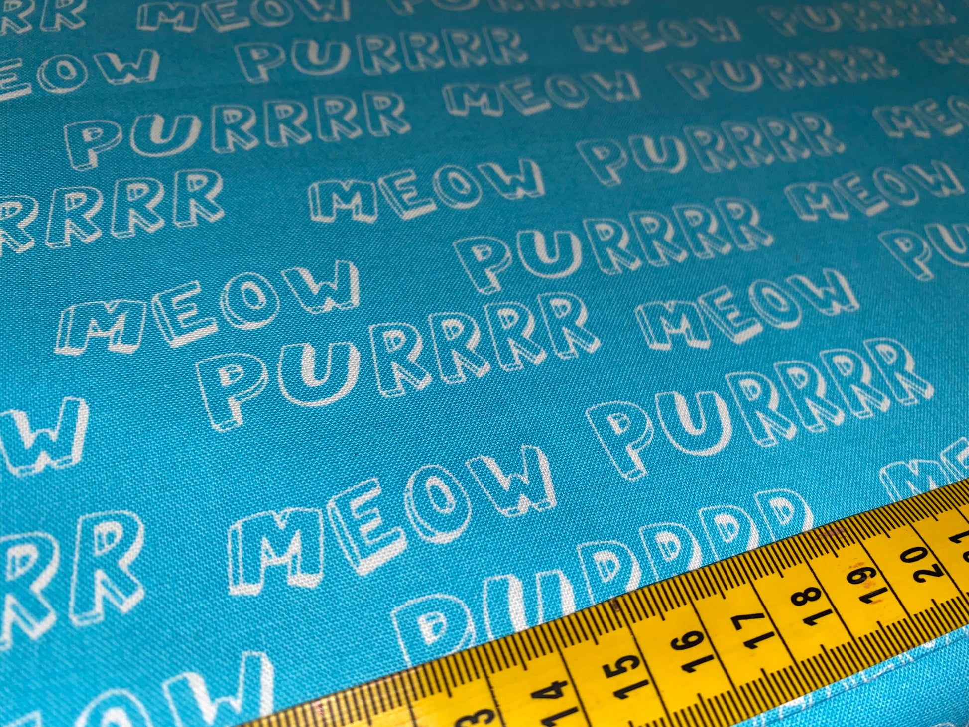 Purrr and Meow Fabric on Turquoise, Cutzie - 100% Cotton Fabric, 110cm width