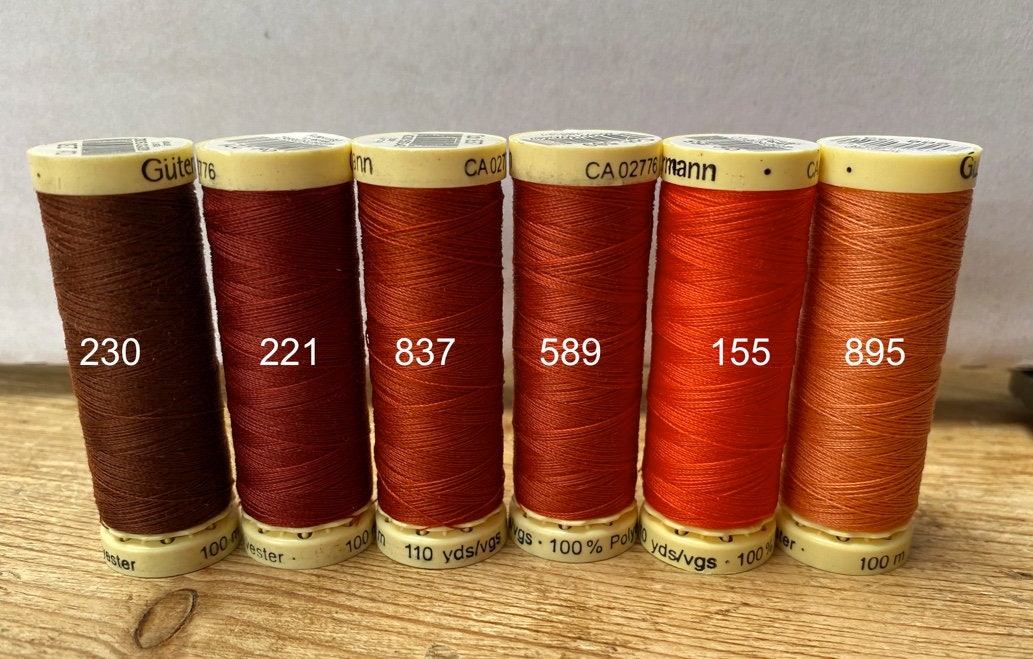 Gutterman sew all thread, orange tones, 100% Polyester, 100metres
