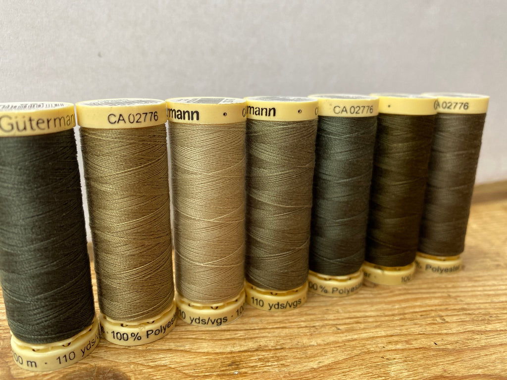 Gutterman sew all thread, 100% Polyester, 100metres, green tones