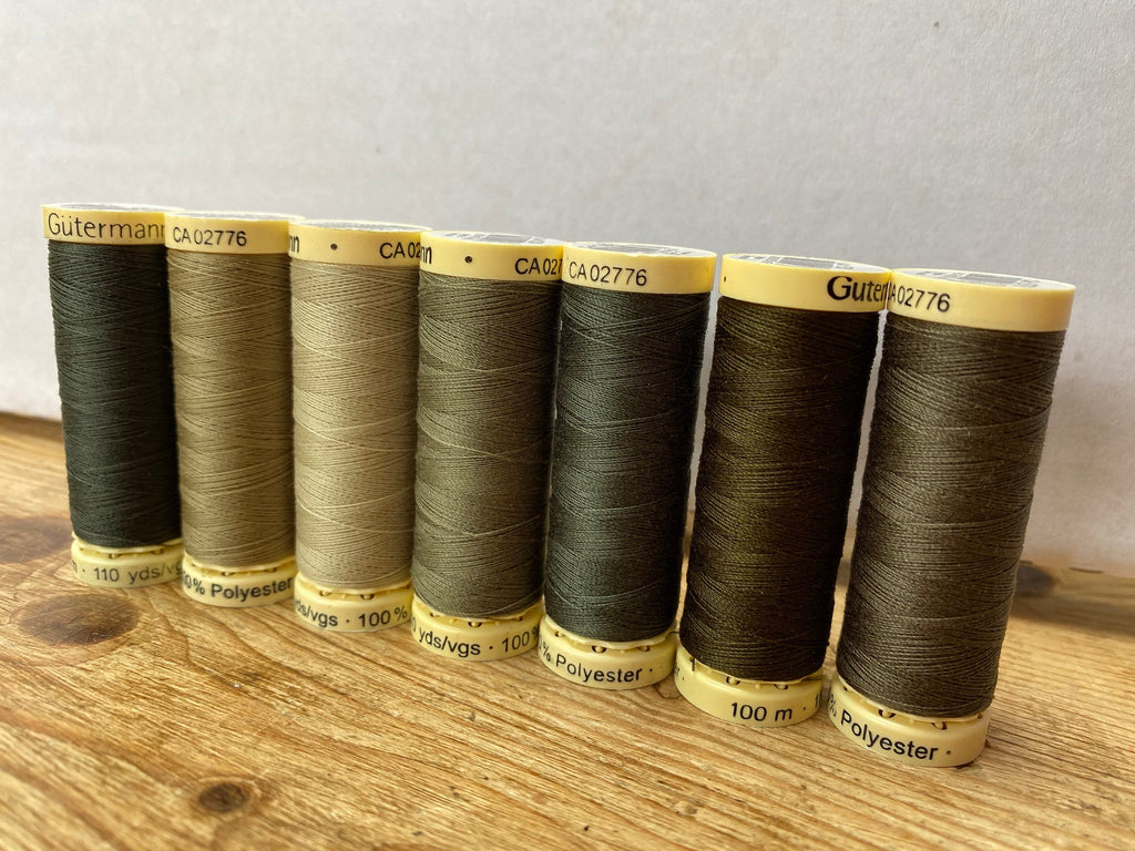 Gutterman sew all thread, 100% Polyester, 100metres, green tones