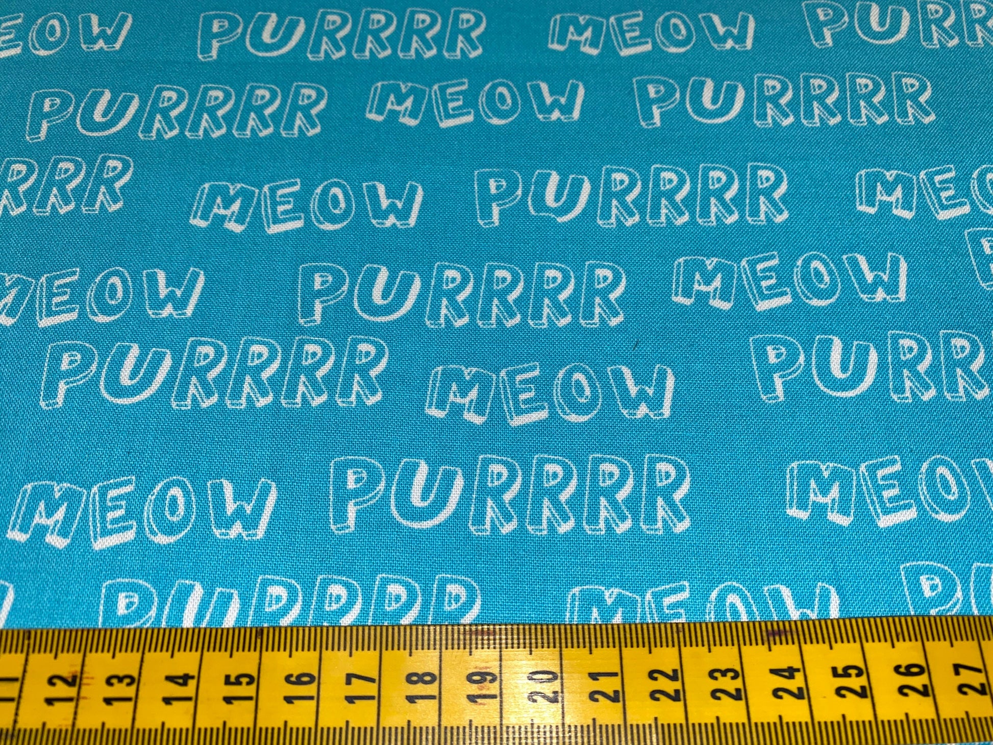Purrr and Meow Fabric on Turquoise, Cutzie - 100% Cotton Fabric, 110cm width