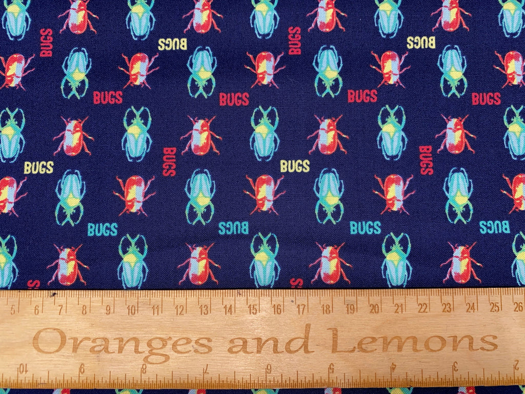 Bugs Fabric, 100% Cotton, 110cm width, PER HALF METRE