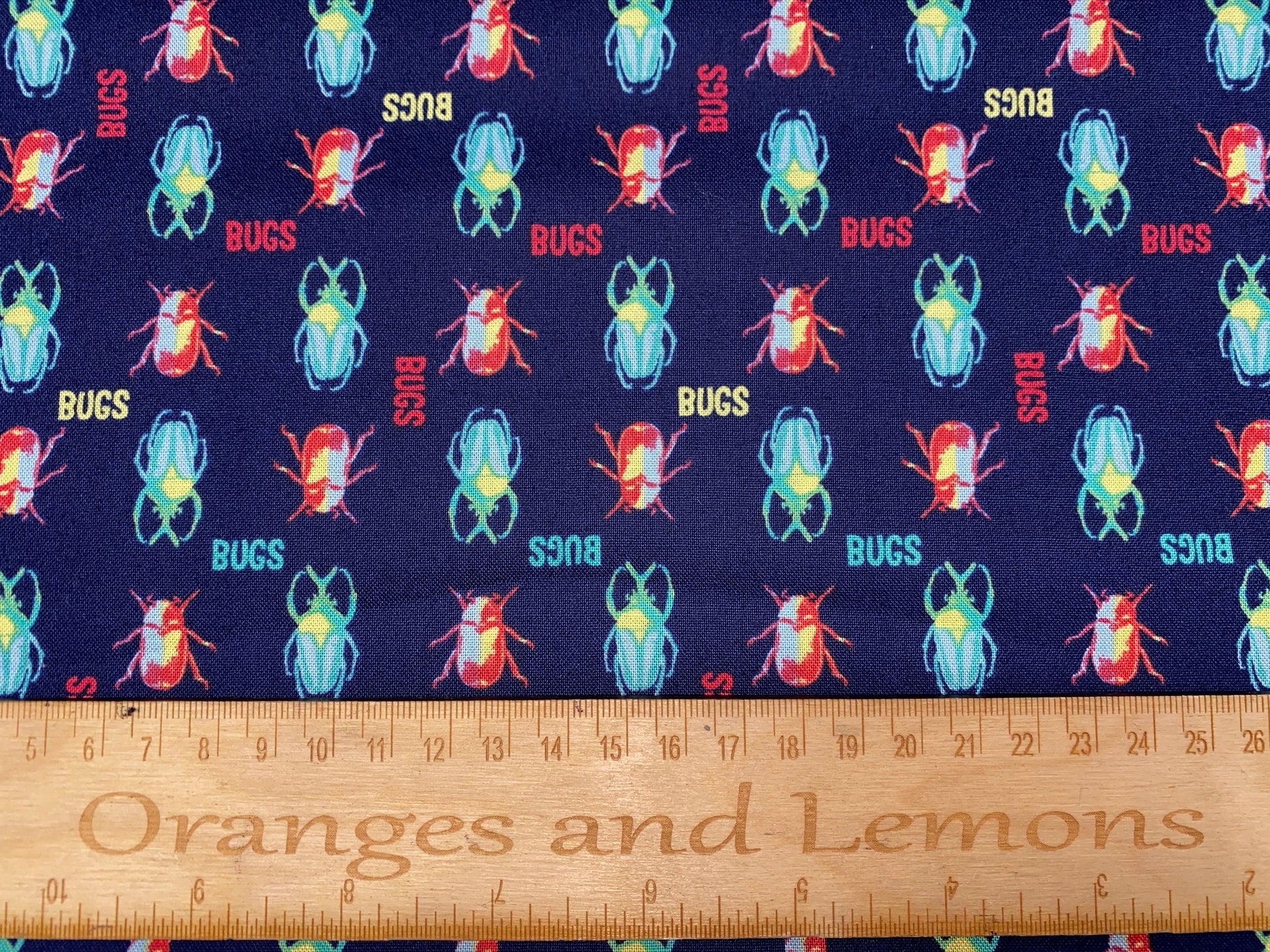Bugs Fabric, 100% Cotton, 110cm width, PER HALF METRE