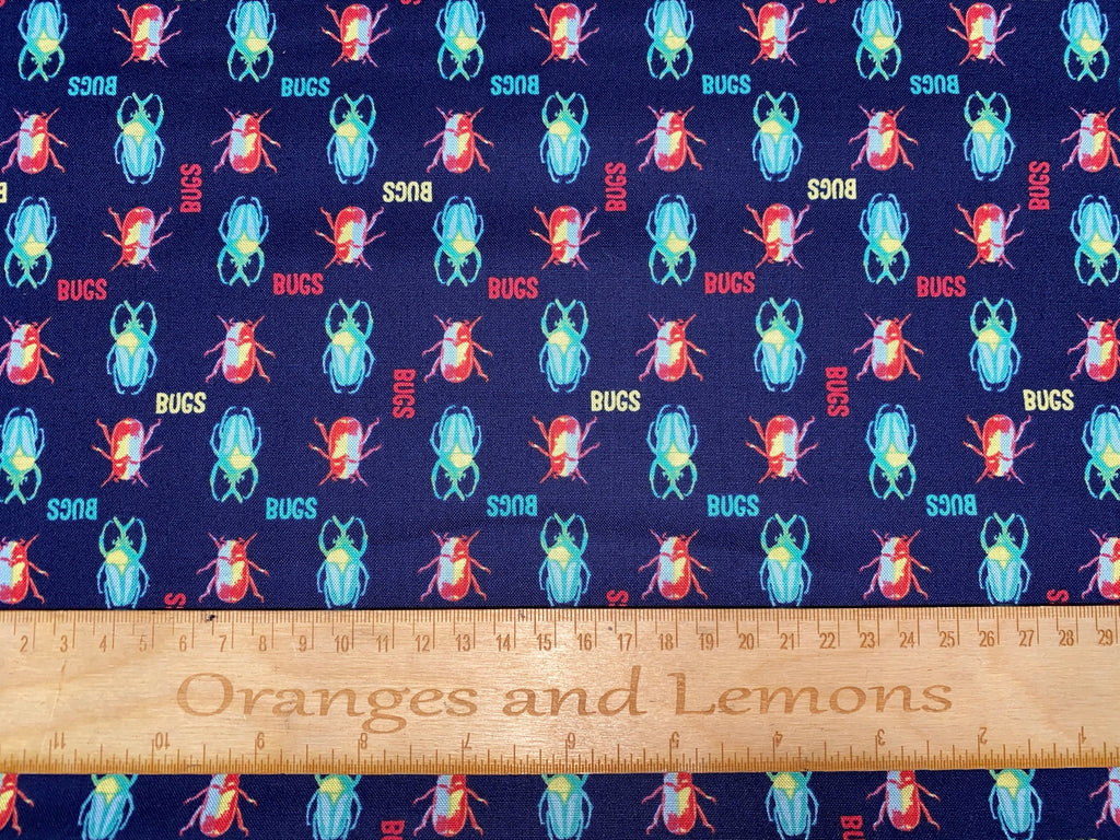 Bugs Fabric, 100% Cotton, 110cm width, PER HALF METRE
