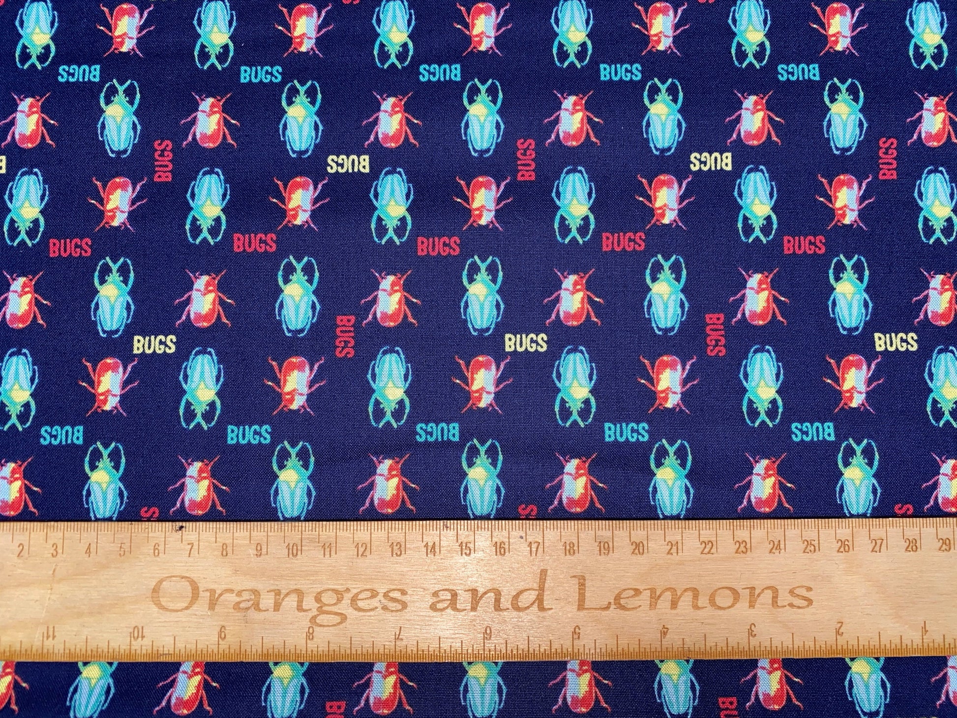 Bugs Fabric, 100% Cotton, 110cm width, PER HALF METRE