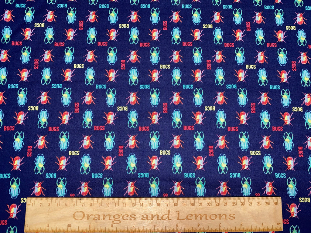 Bugs Fabric, 100% Cotton, 110cm width, PER HALF METRE