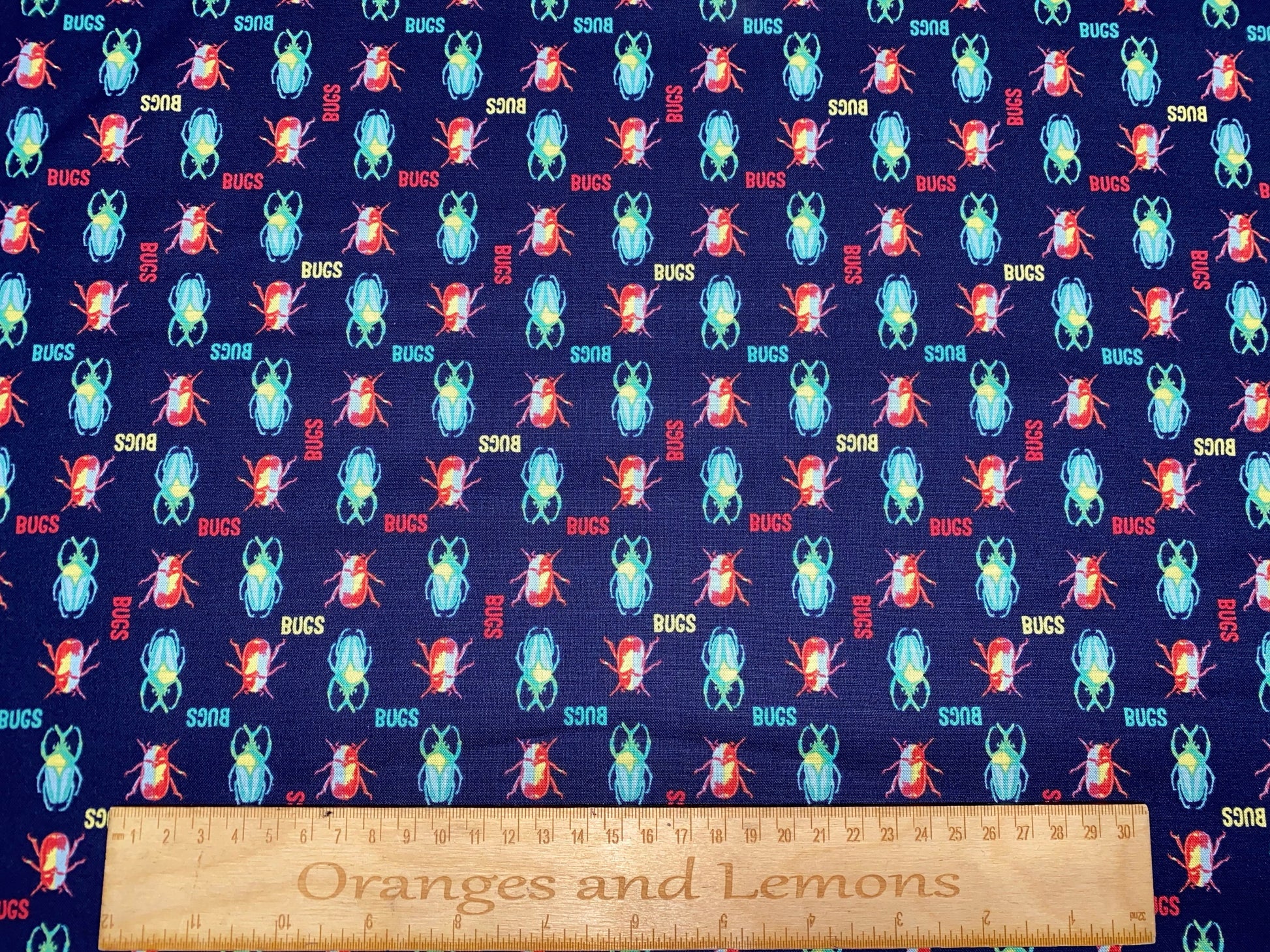 Bugs Fabric, 100% Cotton, 110cm width, PER HALF METRE