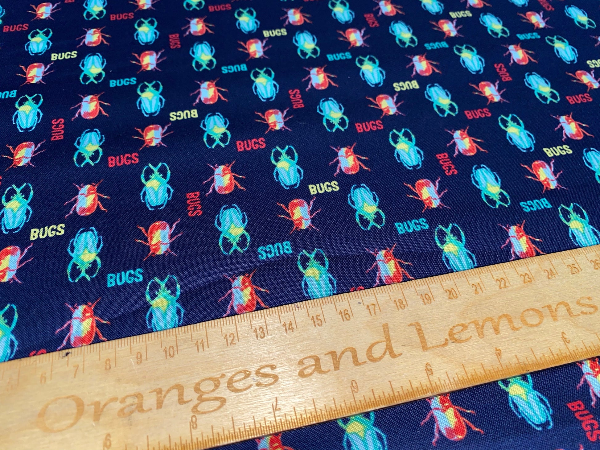 Bugs Fabric, 100% Cotton, 110cm width, PER HALF METRE