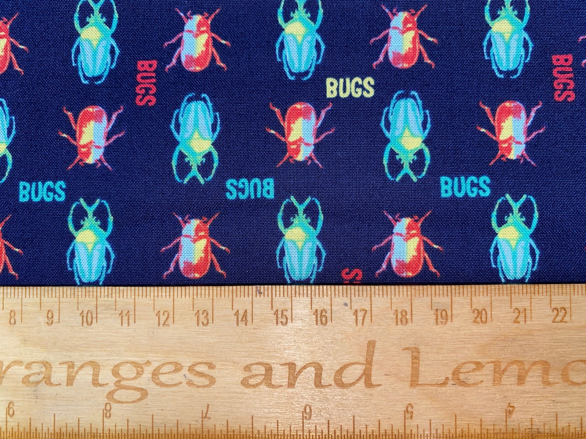 Bugs Fabric, 100% Cotton, 110cm width, PER HALF METRE