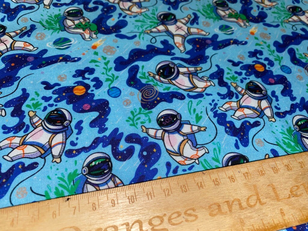 Astronauts in Space, 100% cotton, 150cm width, PER HALF METRE