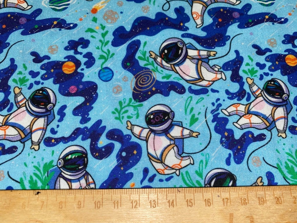 Astronauts in Space, 100% cotton, 150cm width, PER HALF METRE