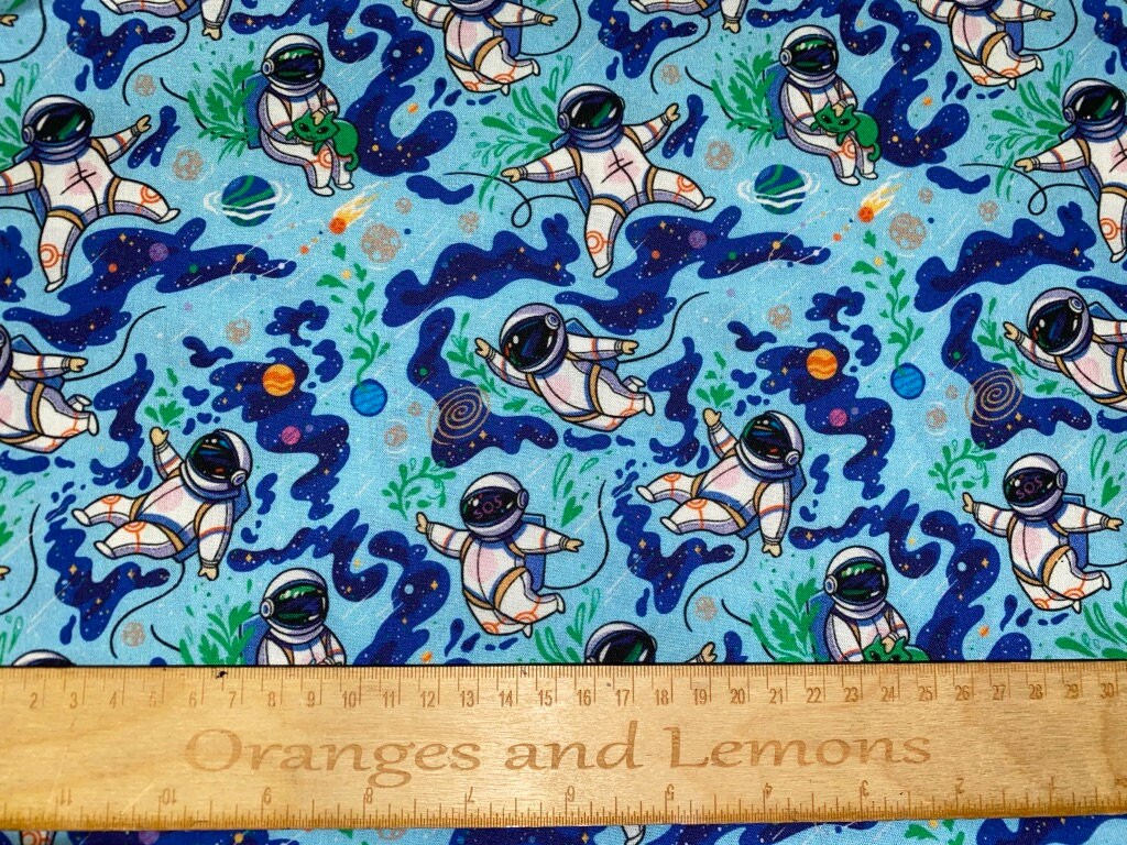 Astronauts in Space, 100% cotton, 150cm width, PER HALF METRE