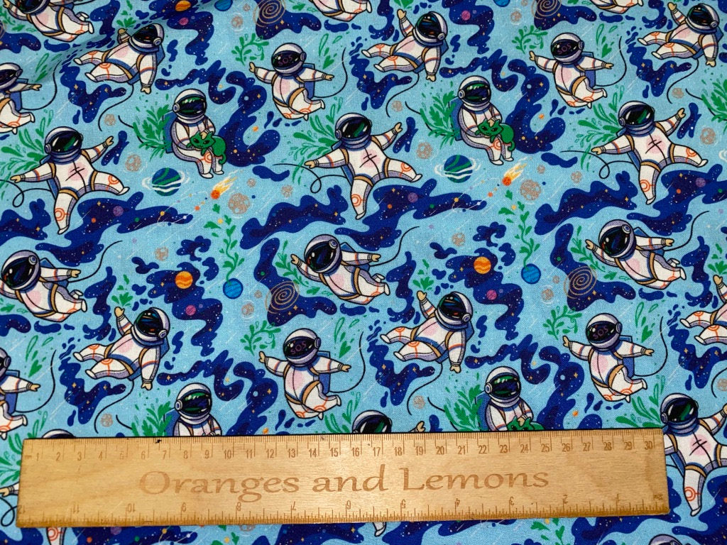 Astronauts in Space, 100% cotton, 150cm width, PER HALF METRE