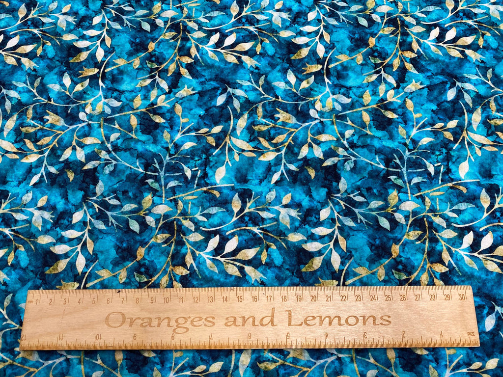 Leaf print, Colours 100% cotton, 140cm width PER HALF METRE