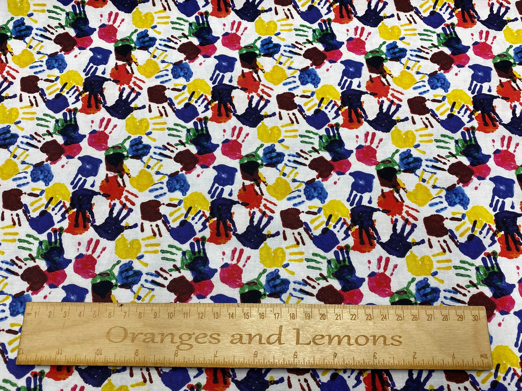 Kids hand painting, 100% cotton, 140cm width PER HALF METRE