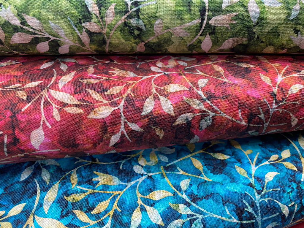 Leaf print, Colours 100% cotton, 140cm width PER HALF METRE