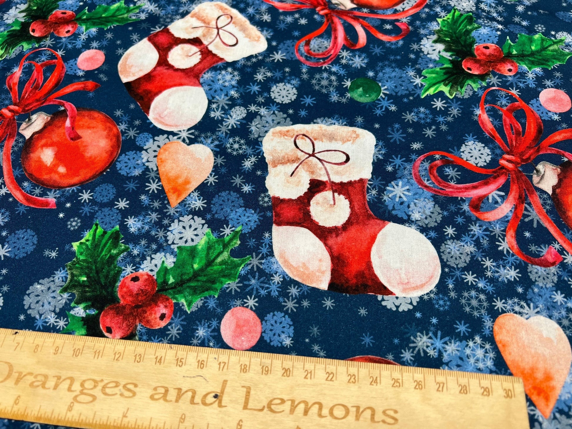 Christmas Stocking, Christmas fabric on White, 100% Cotton, 140cm width