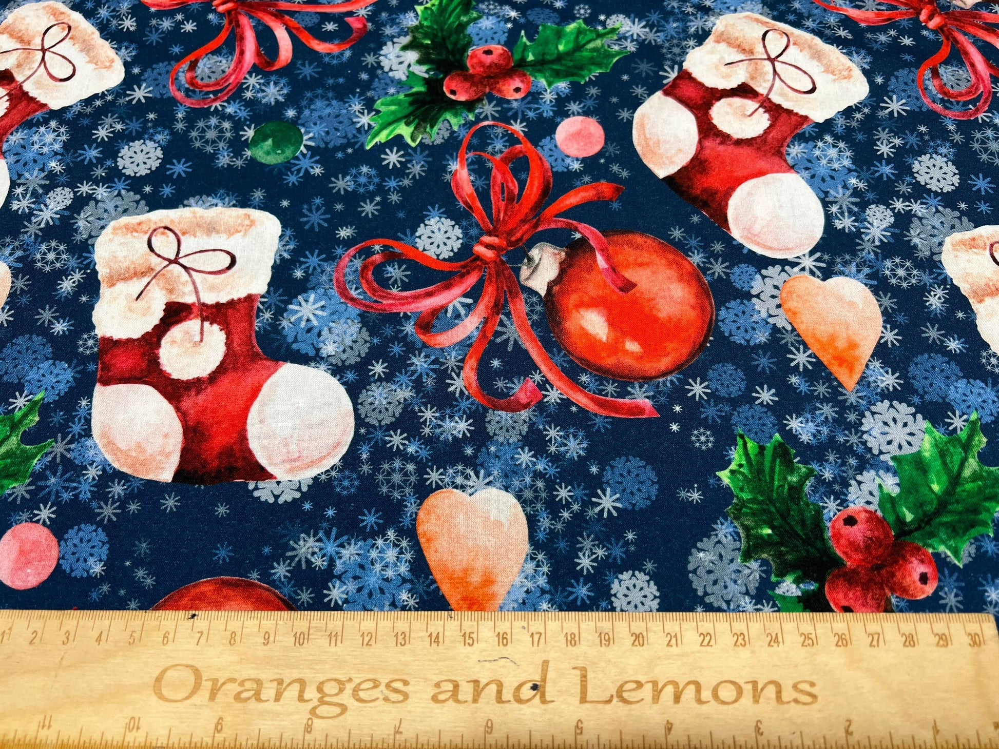 Christmas Stocking, Christmas fabric on White, 100% Cotton, 140cm width