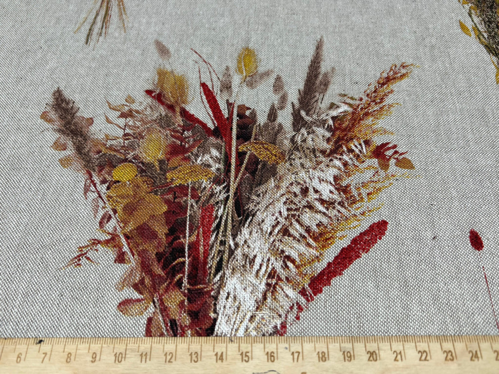 Fabric Remnant, Flowers Print Fabric, beige linen look