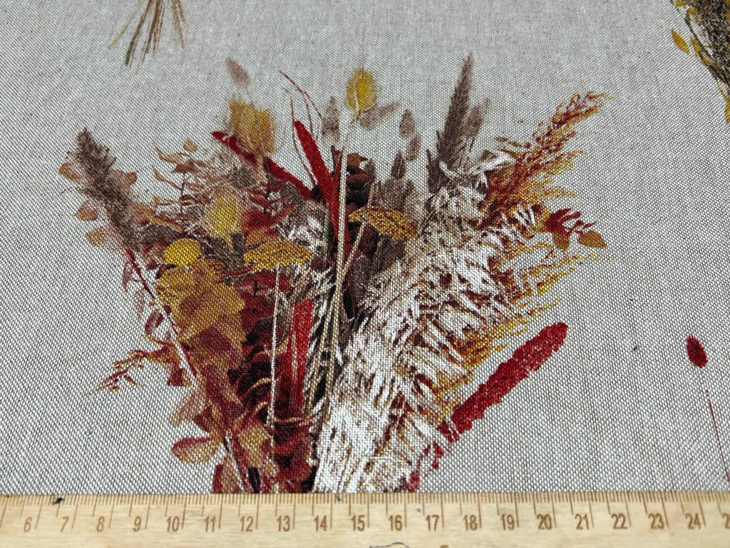 Flowers Print Fabric, beige linen look Fabric PER HALF METRE