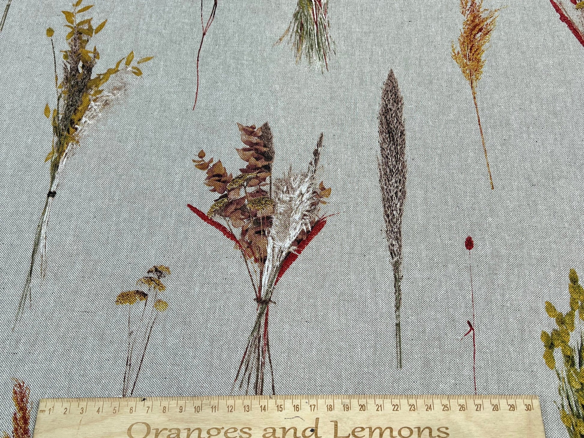 Flowers Print Fabric, beige linen look Fabric PER HALF METRE