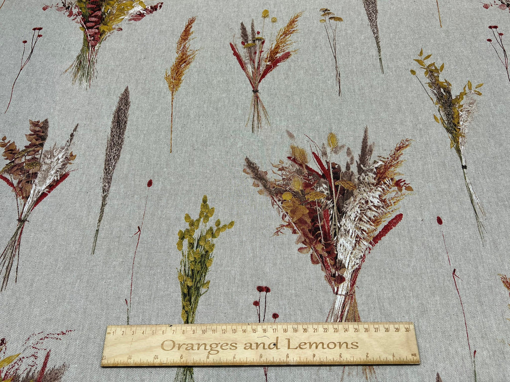 Fabric Remnant, Flowers Print Fabric, beige linen look