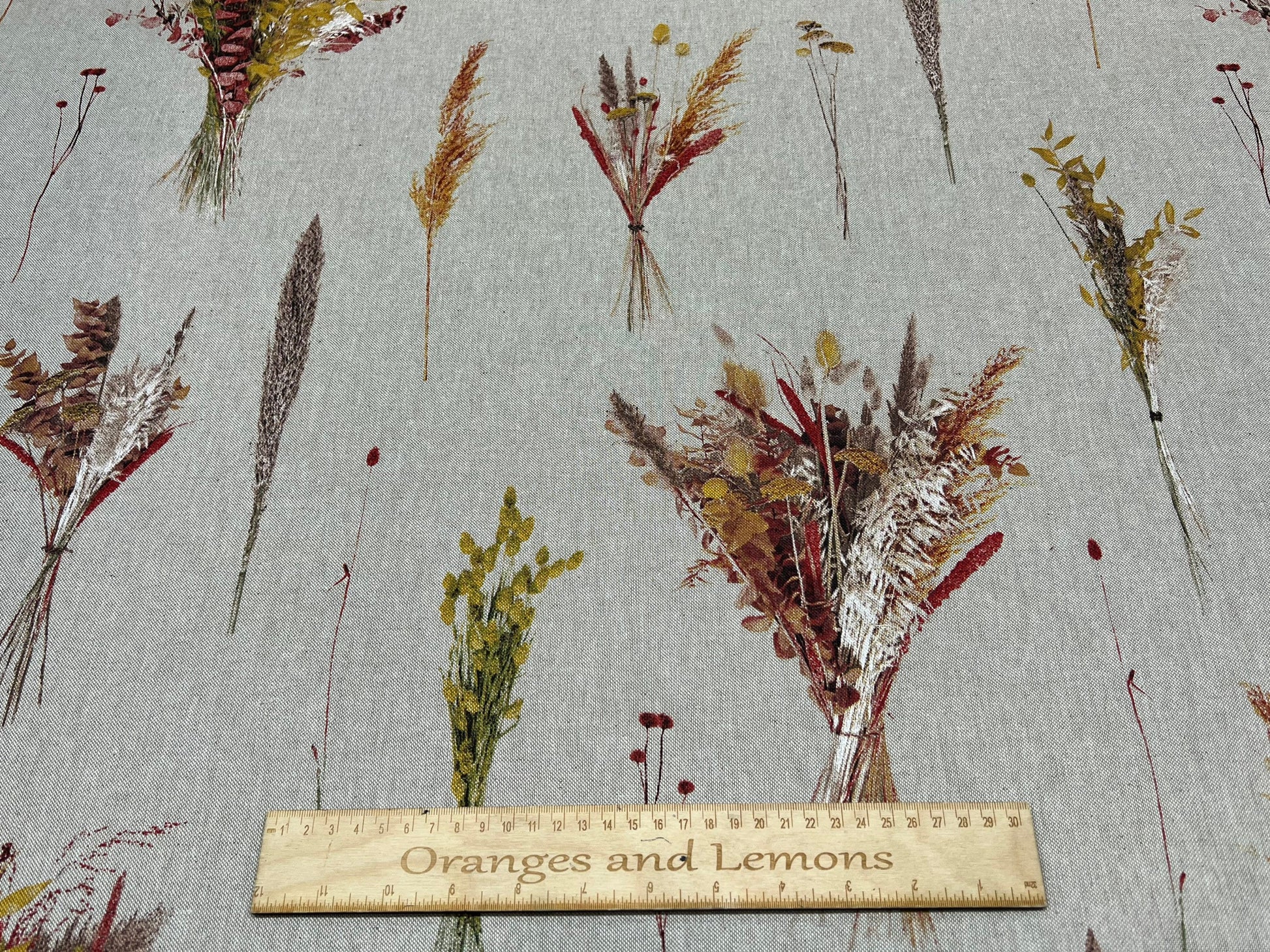 Fabric Remnant, Flowers Print Fabric, beige linen look