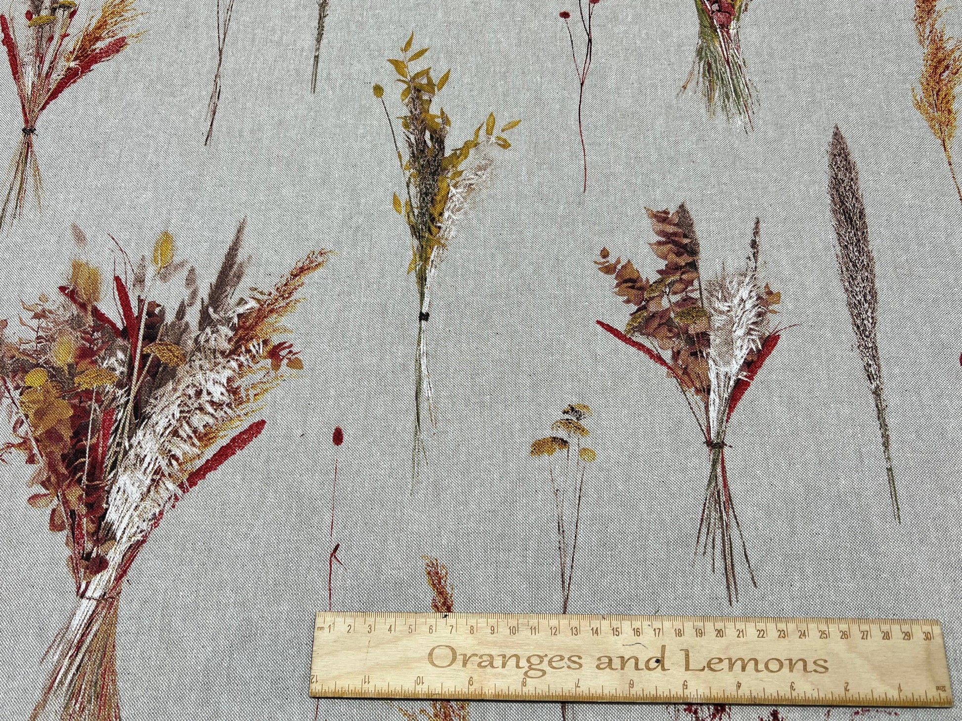 Flowers Print Fabric, beige linen look Fabric PER HALF METRE