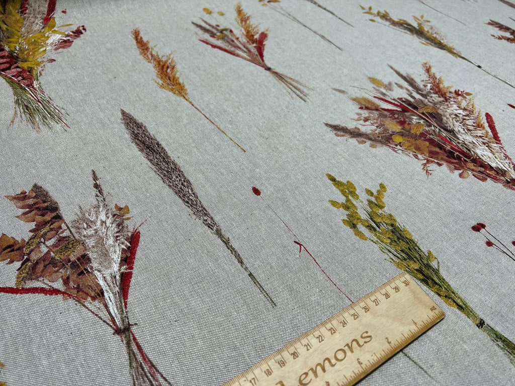 Fabric Remnant, Flowers Print Fabric, beige linen look