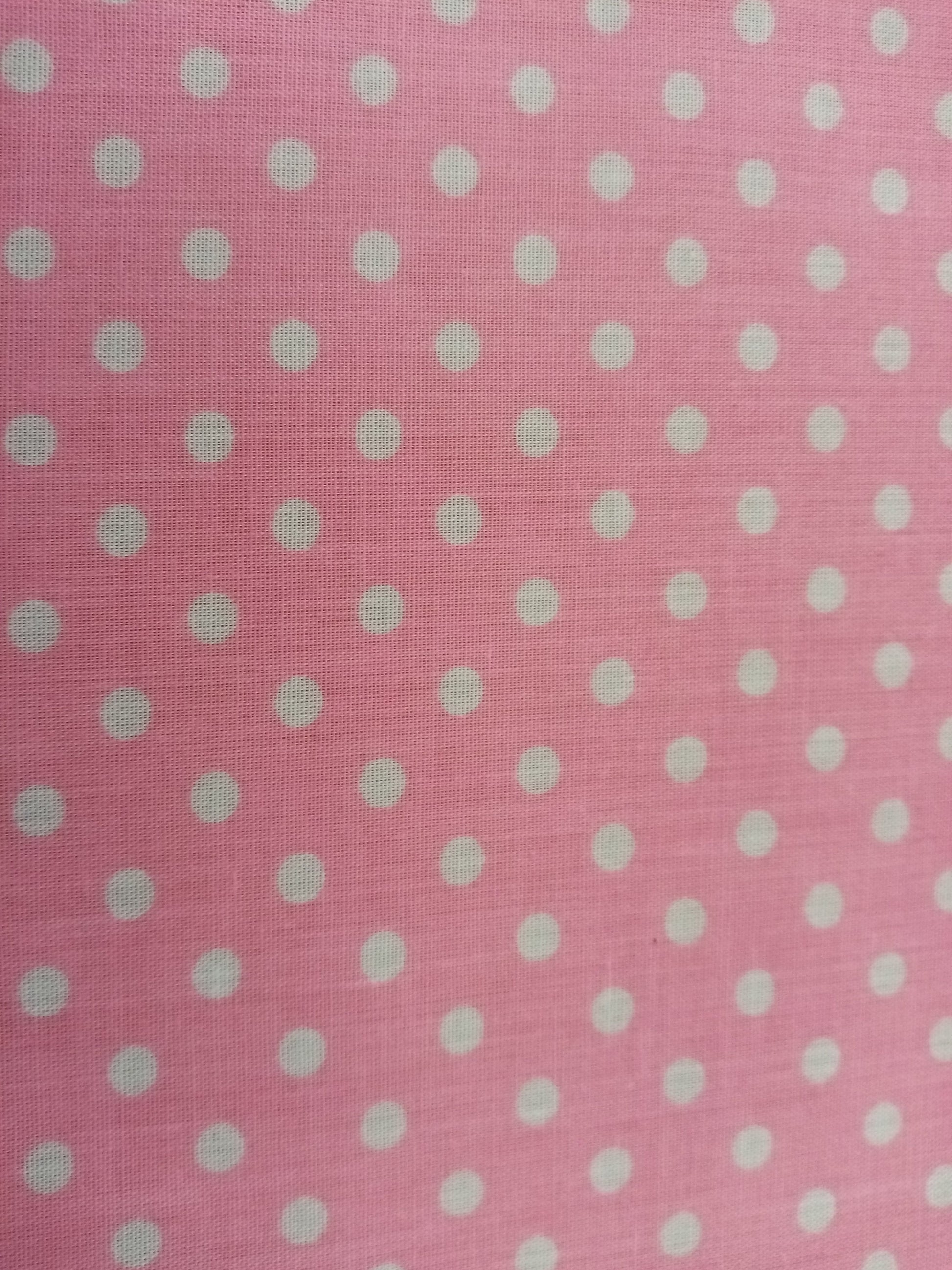 Pink and White Polka Dot Print Fabric, Poly Cotton PER HALF METRE