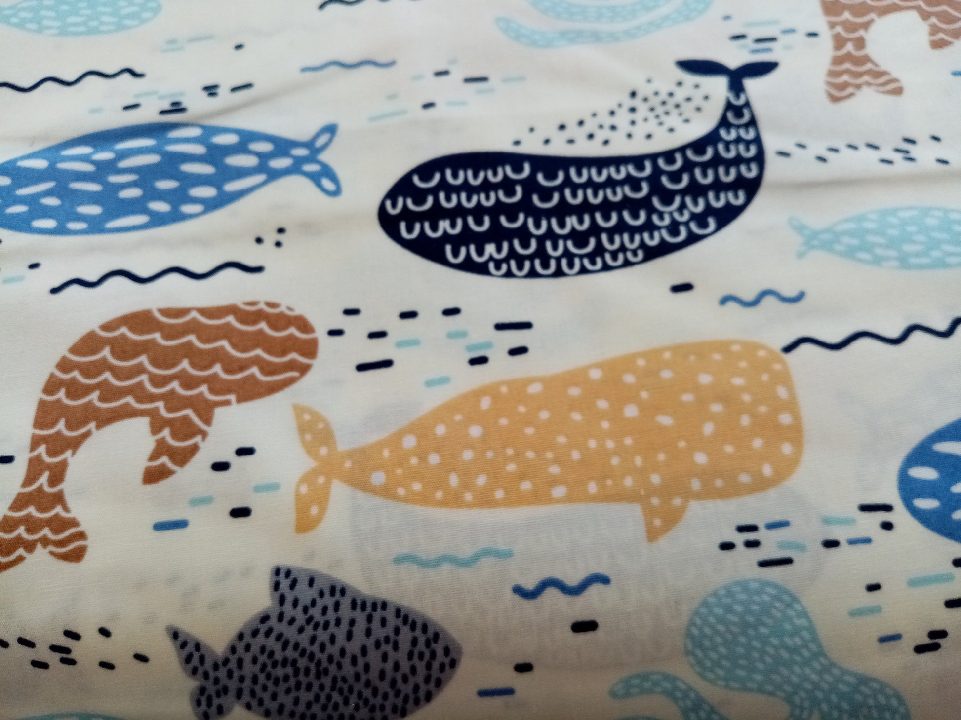 White Sealife Print Fabric, 110cm width, 100% Cotton, PER HALF METRE