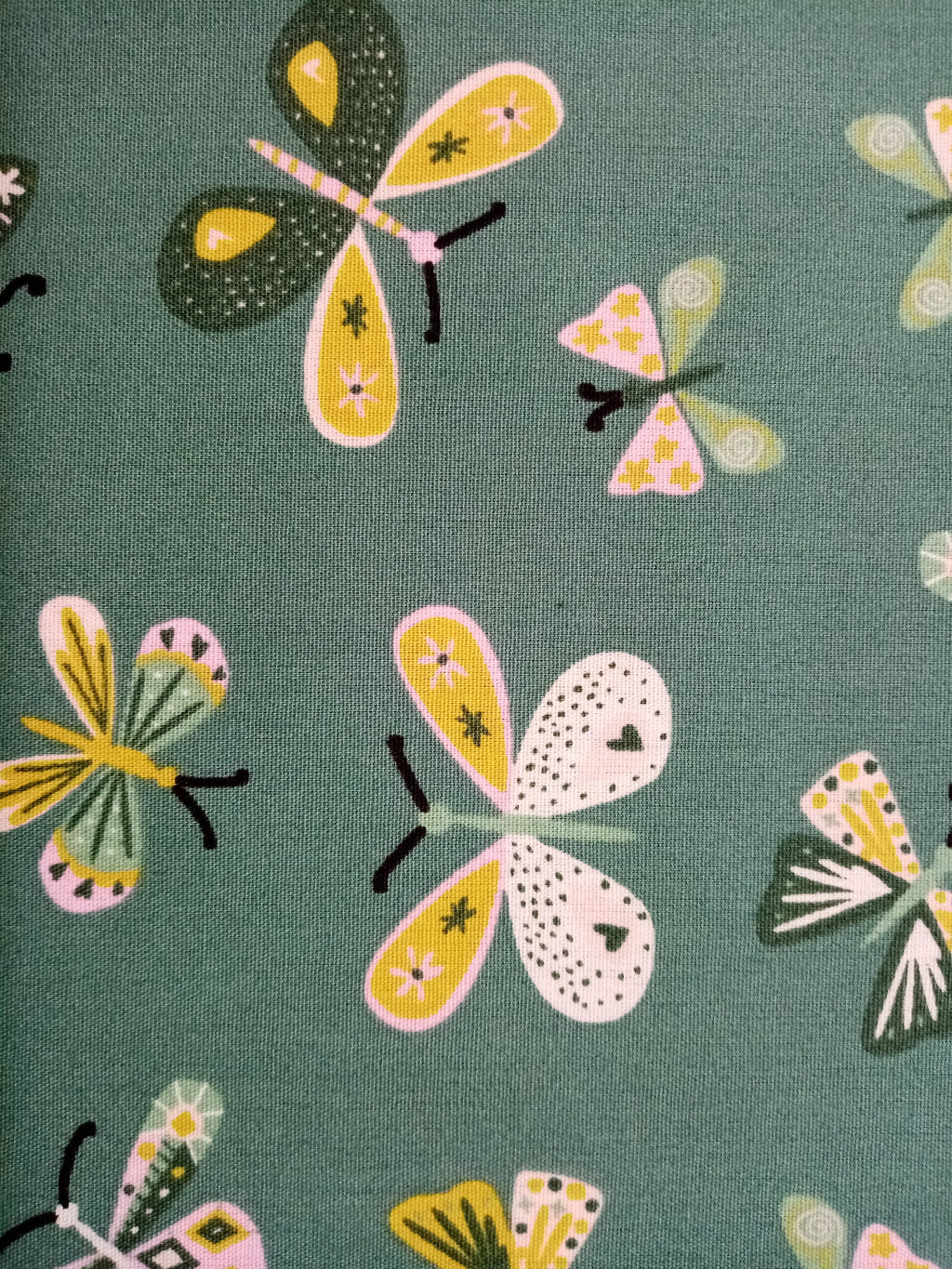 Green Butterfly Print Fabric, 110cm width, 100% Cotton, PER HALF METRE