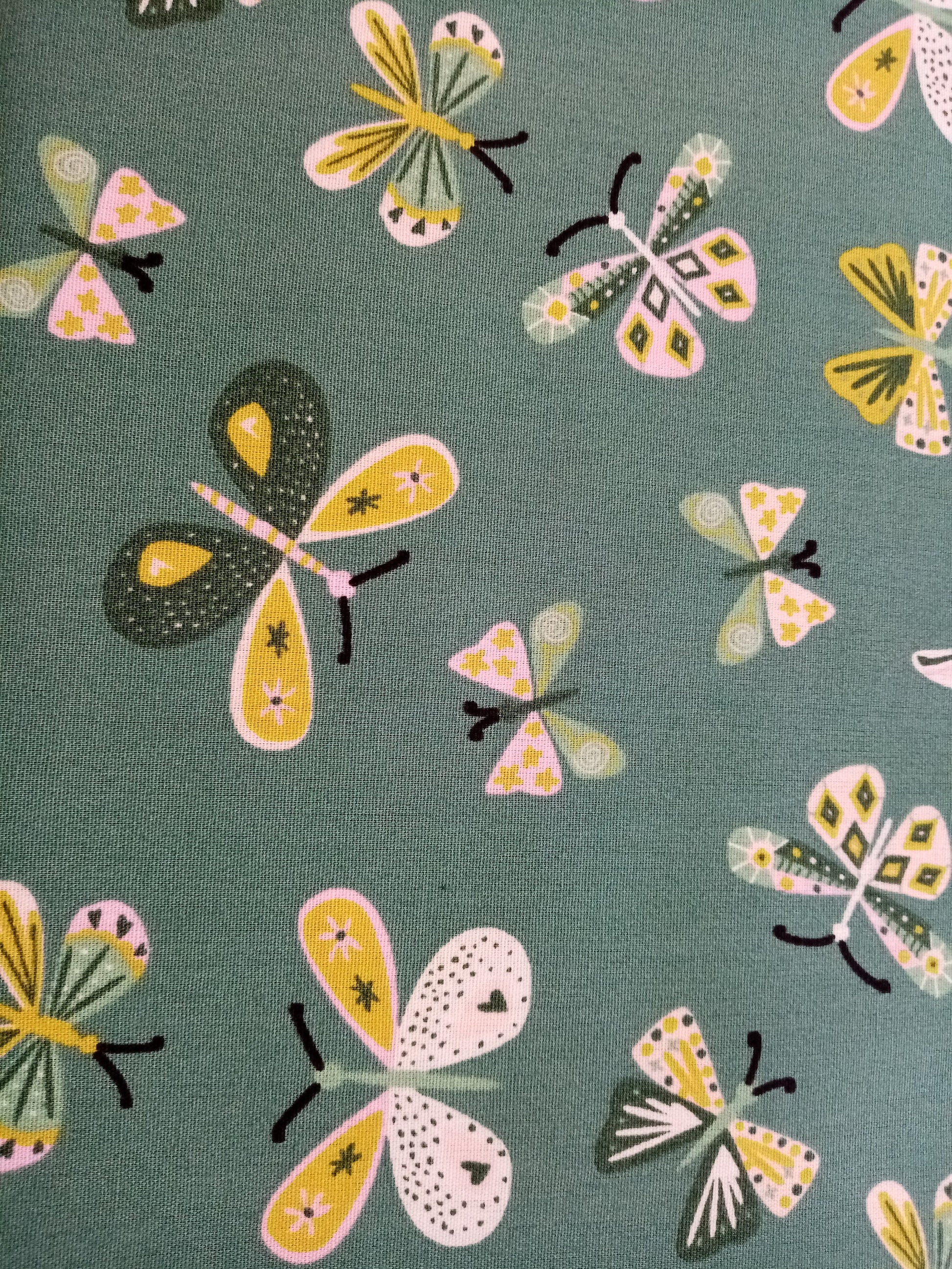 Green Butterfly Print Fabric, 110cm width, 100% Cotton, PER HALF METRE