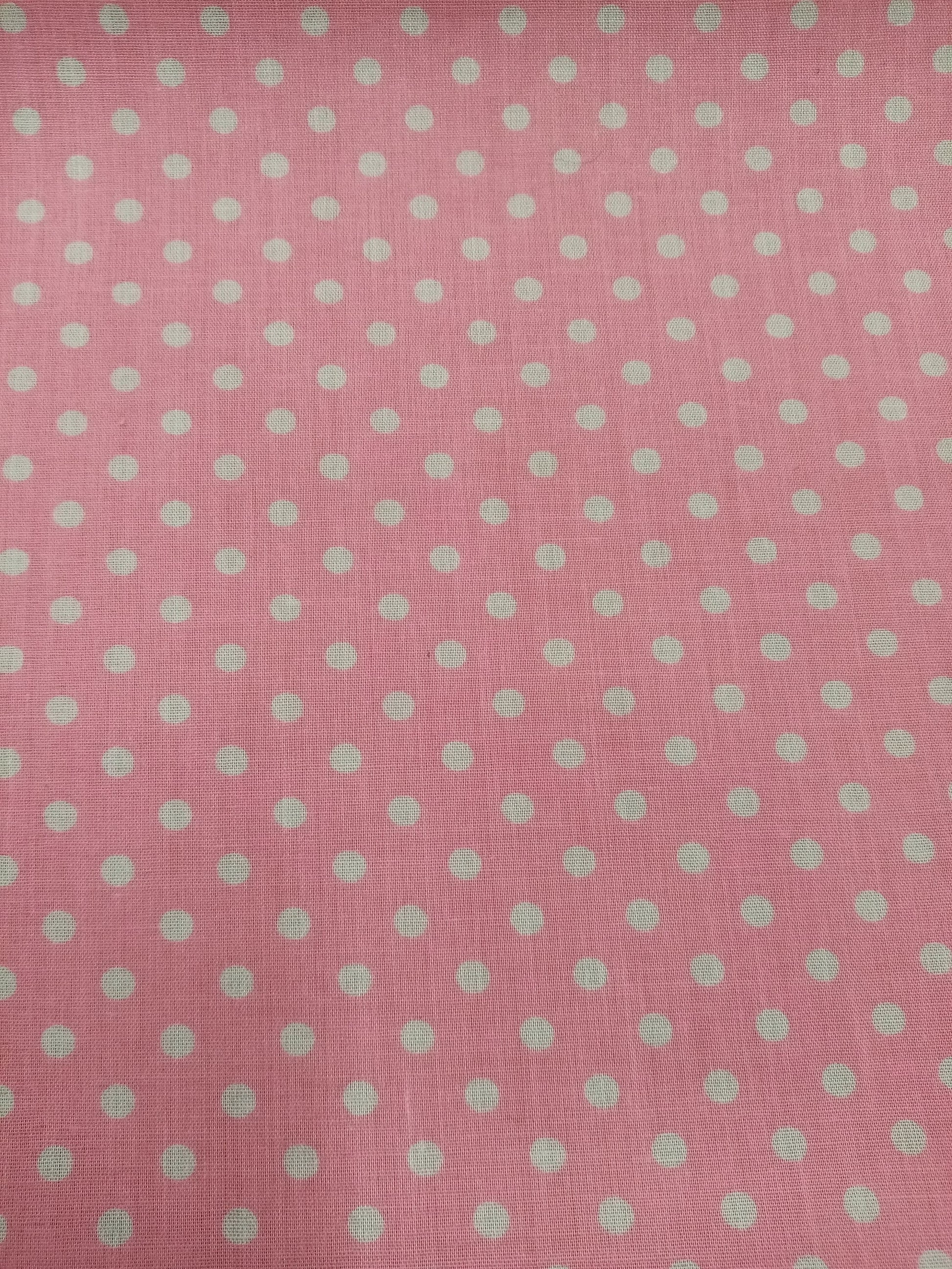 Pink and White Polka Dot Print Fabric, Poly Cotton PER HALF METRE