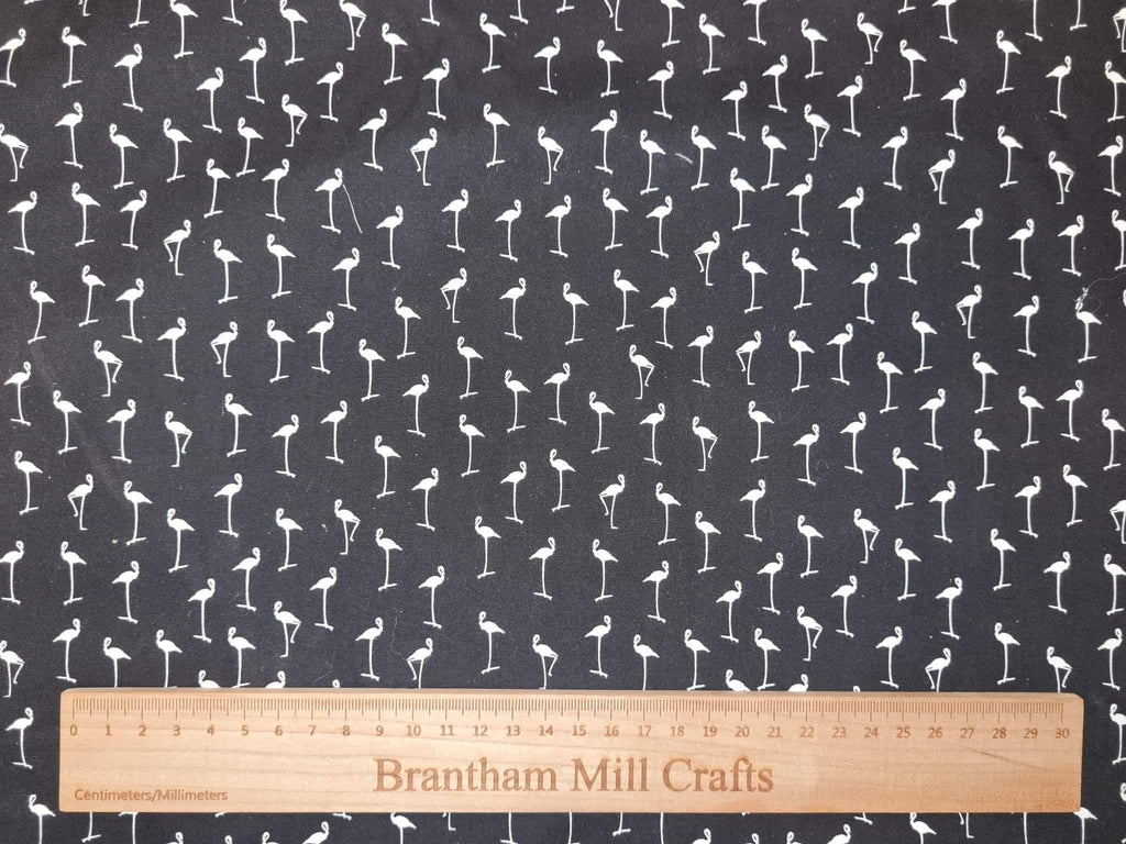 Black Stork Print Fabric, 110cm width, 100% Cotton Poplin PER HALF METRE