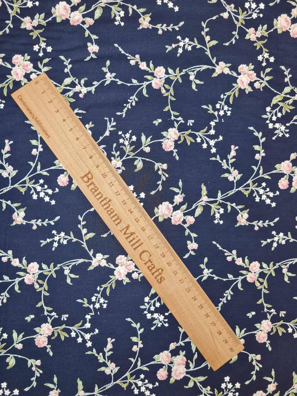 Navy Blue Floral Print Fabric, 110cm width, 100% Cotton Poplin PER HALF METRE
