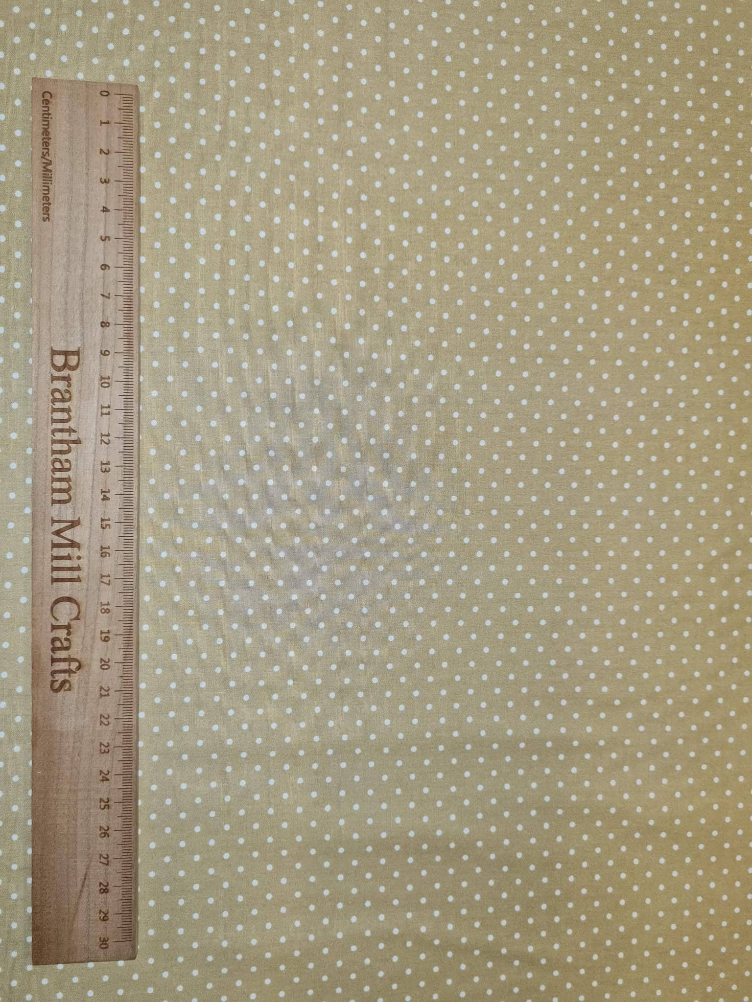 Khaki Polka Dot Print Fabric, 110cm width, 100% Cotton Poplin PER HALF METRE