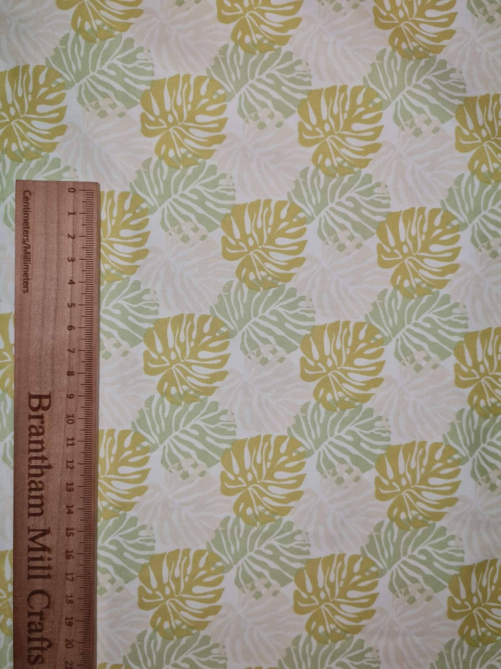 Lime Leaf Print Fabric, White, 110cm width, 100% Cotton Poplin PER HALF METRE