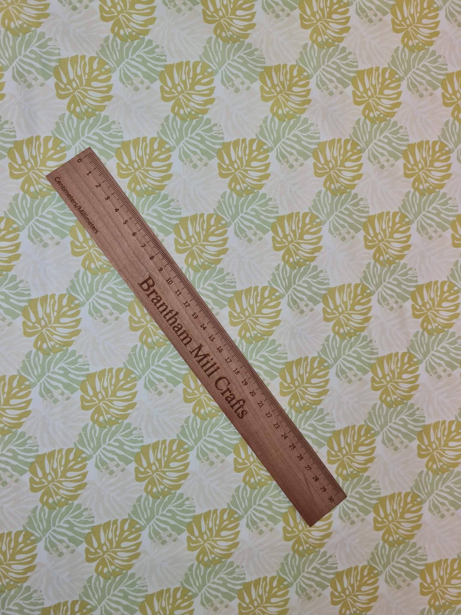 Lime Leaf Print Fabric, White, 110cm width, 100% Cotton Poplin PER HALF METRE