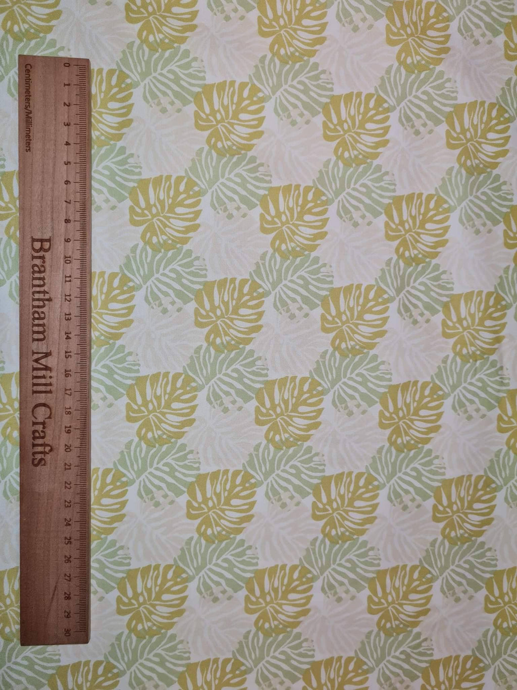 Lime Leaf Print Fabric, White, 110cm width, 100% Cotton Poplin PER HALF METRE