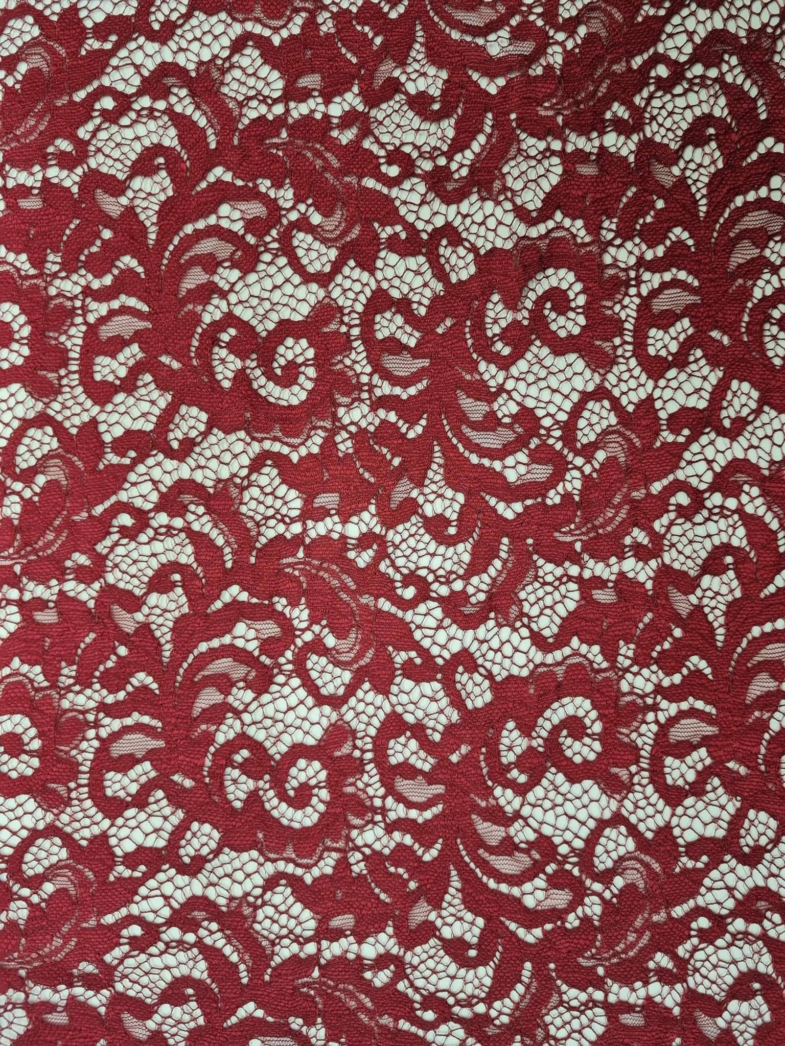Red Corded Lace Fabric, 146cm width, 100% Polyester PER HALF METRE